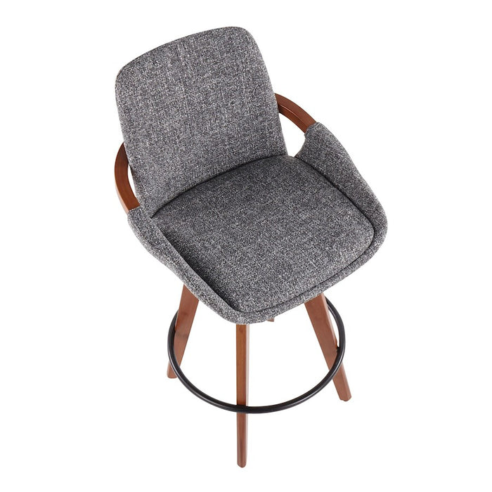LumiSource Cosmo Counter Stool, Walnut Bamboo/Grey Noise/Black