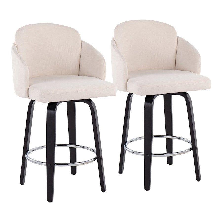 LumiSource Dahlia Counter Stool, Set/2, Black/Cream/Chrome - B26-DAHLIA-R2BKCR2