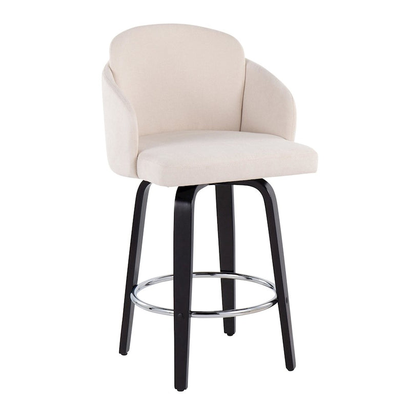 LumiSource Dahlia Counter Stool Set of 2 | Black Wood and Cream Fabric with Chrome Accents | Kitchen Island & Breakfast | Model B26-DAHLIA-R2BKCR2