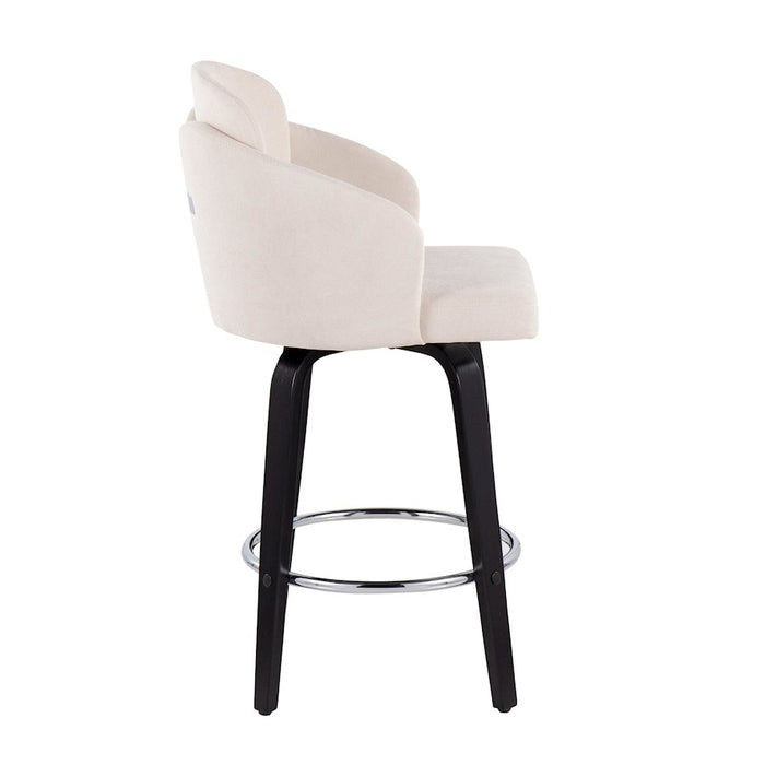 LumiSource Dahlia Counter Stool, Set of 2, Black/Cream/Chrome
