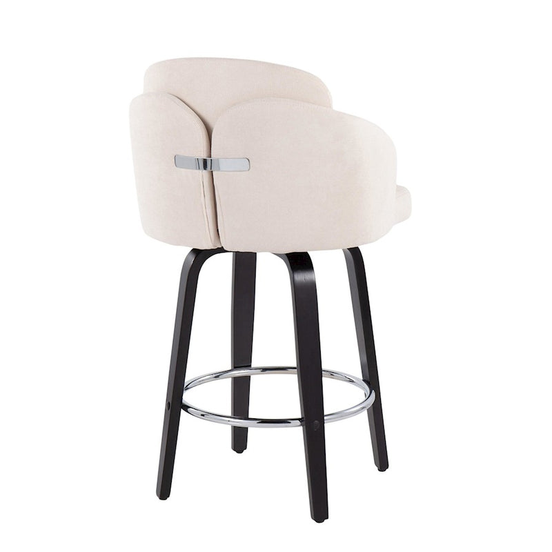 LumiSource Dahlia Counter Stool, Set of 2, Black/Cream/Chrome