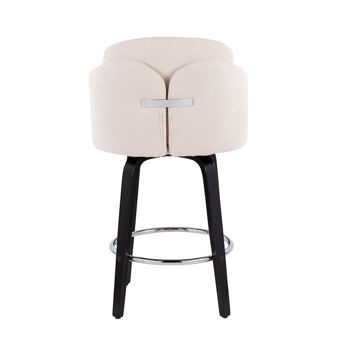 LumiSource Dahlia Counter Stool, Set of 2, Black/Cream/Chrome