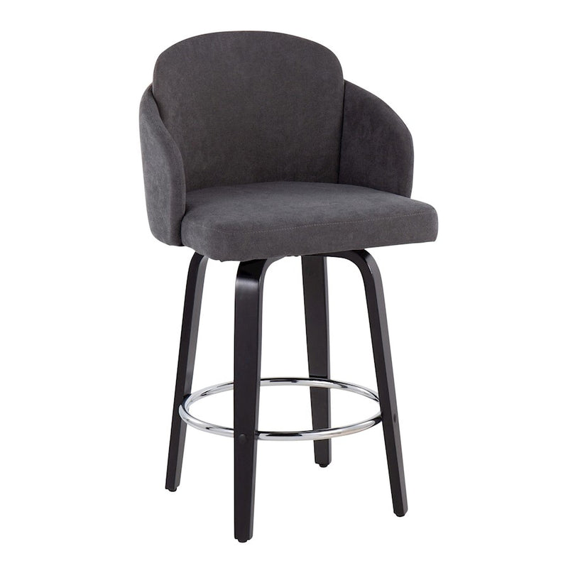 LumiSource Dahlia Counter Stool, Set of 2, Black/GY Fabric/Chrome