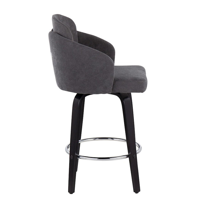 LumiSource Dahlia Counter Stool, Set of 2, Black/GY Fabric/Chrome