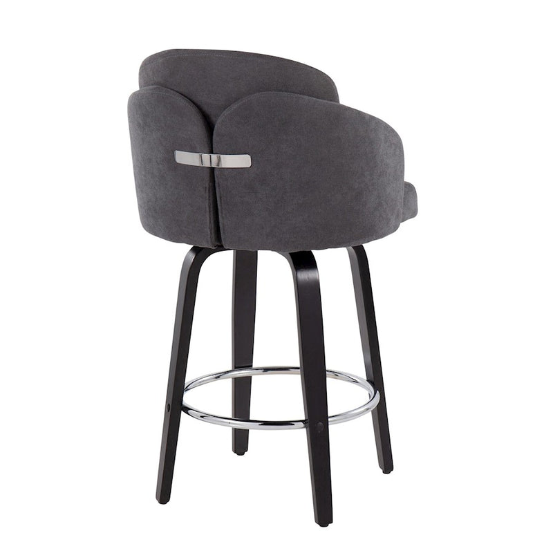 LumiSource Dahlia Counter Stool, Set of 2, Black/GY Fabric/Chrome