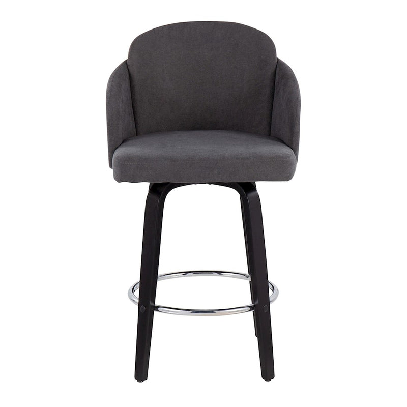 LumiSource Dahlia 25in Counter Stool Set of 2 | Contemporary Black Wood, Grey Fabric, Chrome | Kitchen Island & Breakfast | Model B26-DAHLIA-R2BKGY2