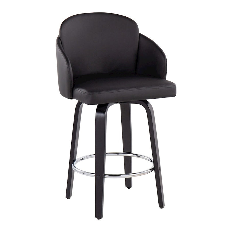 LumiSource Dahlia 25in Counter Stool Set of 2 | Contemporary Black Wood, Black PU, Chrome | Kitchen Island & Breakfast | Model B26-DAHLIA-R2BKPUBK2