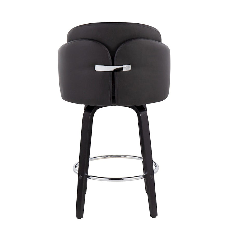 LumiSource Dahlia 25in Counter Stool Set of 2 | Contemporary Black Wood, Black PU, Chrome | Kitchen Island & Breakfast | Model B26-DAHLIA-R2BKPUBK2