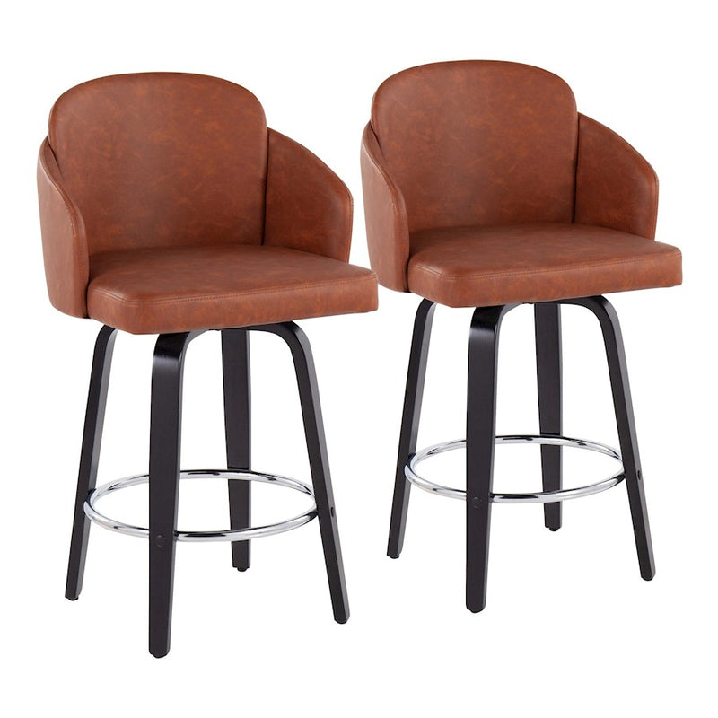 LumiSource Dahlia 25in Counter Stool Set of 2 | Contemporary Black Wood, Camel PU, Chrome | Kitchen Island & Breakfast | Model B26-DAHLIA-R2BKPUCAM2