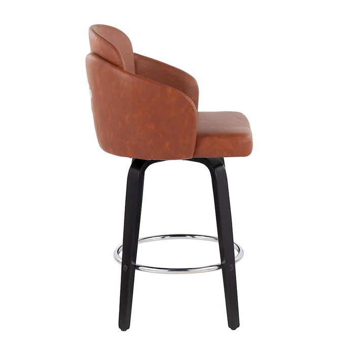 LumiSource Dahlia Counter Stool, Set of 2, Black/Camel/Chrome