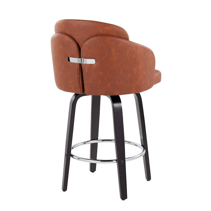 LumiSource Dahlia Counter Stool, Set of 2, Black/Camel/Chrome