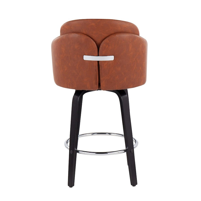 LumiSource Dahlia Counter Stool, Set of 2, Black/Camel/Chrome