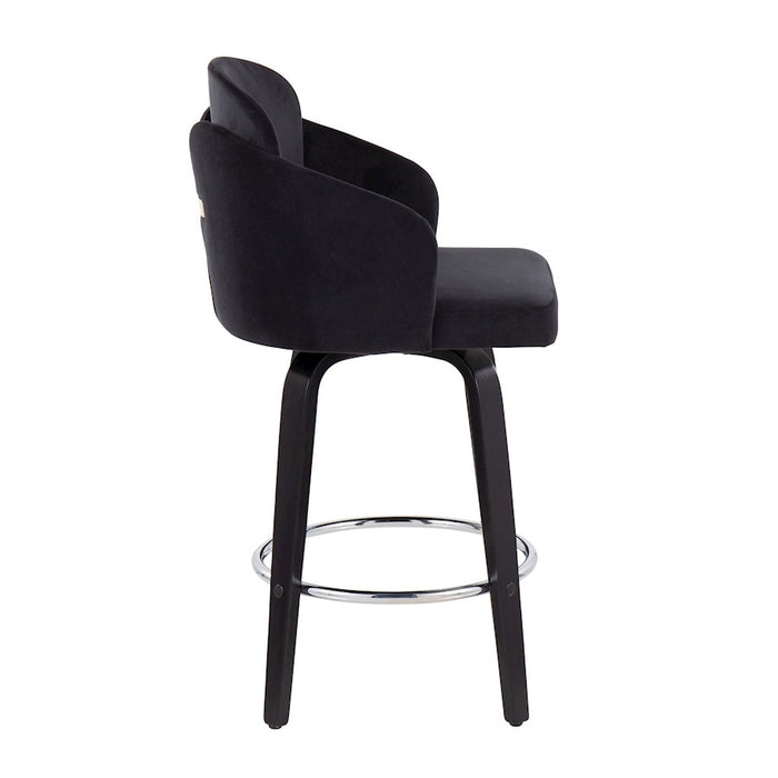 LumiSource Dahlia Counter Stool, Set of 2, Black/Chrome/Gold