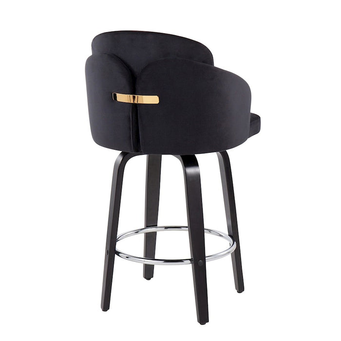 LumiSource Dahlia Counter Stool, Set of 2, Black/Chrome/Gold