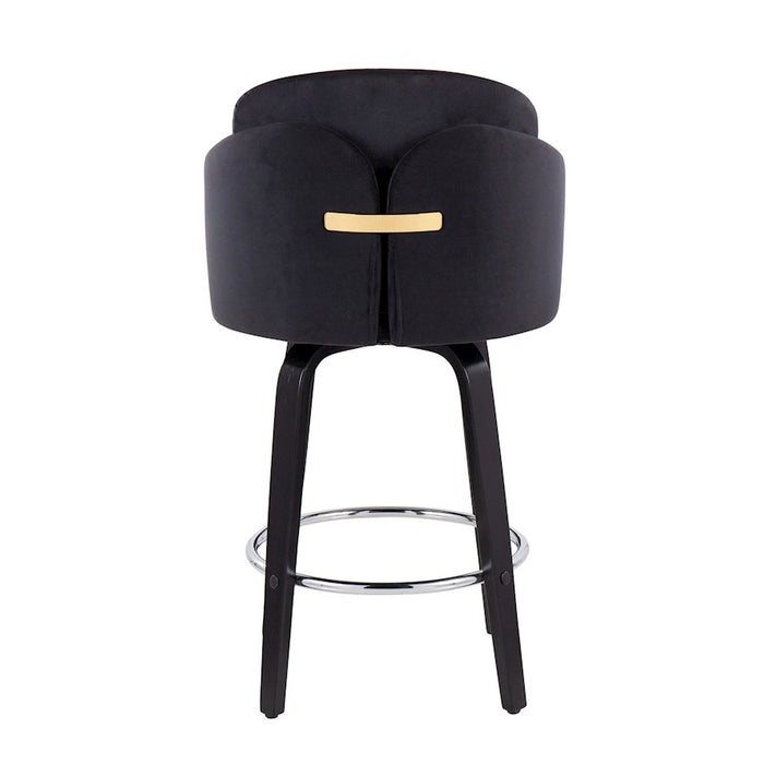 LumiSource Dahlia Counter Stool, Set of 2, Black/Chrome/Gold