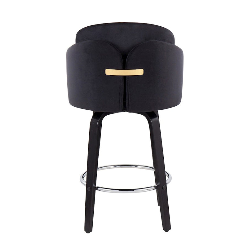 LumiSource Dahlia 25in Counter Stool Set of 2 | Contemporary Black Wood, Black Velvet, Chrome & Gold | Kitchen Island | Model B26-DAHLIA-R2BKVBK2