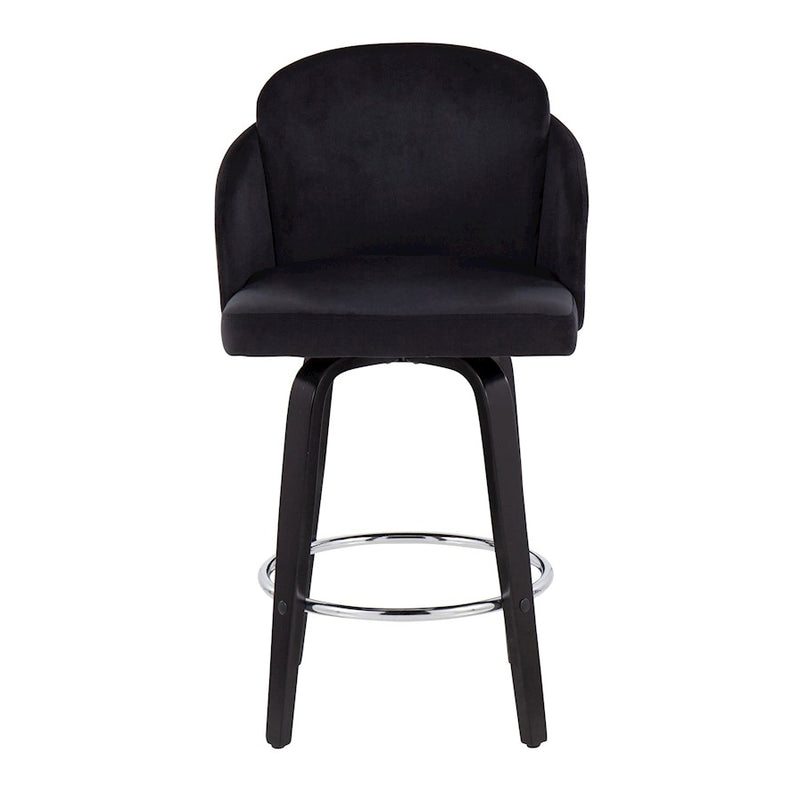 LumiSource Dahlia 25in Counter Stool Set of 2 | Contemporary Black Wood, Black Velvet, Chrome & Gold | Kitchen Island | Model B26-DAHLIA-R2BKVBK2