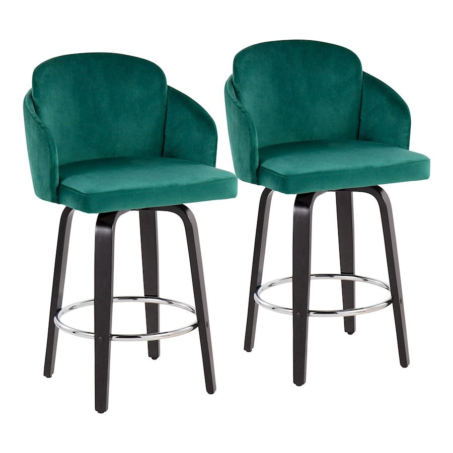 LumiSource Dahlia Counter Stool, Set/2, BK/Green/CH/Gold - B26-DAHLIA-R2BKVGN2