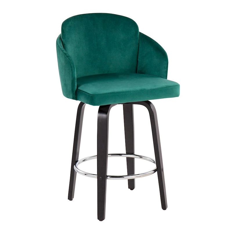 LumiSource Dahlia Counter Stool, Set of 2, Black/Green/Chrome/Gold