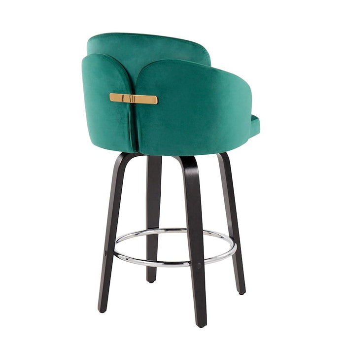 LumiSource Dahlia Counter Stool, Set of 2, Black/Green/Chrome/Gold