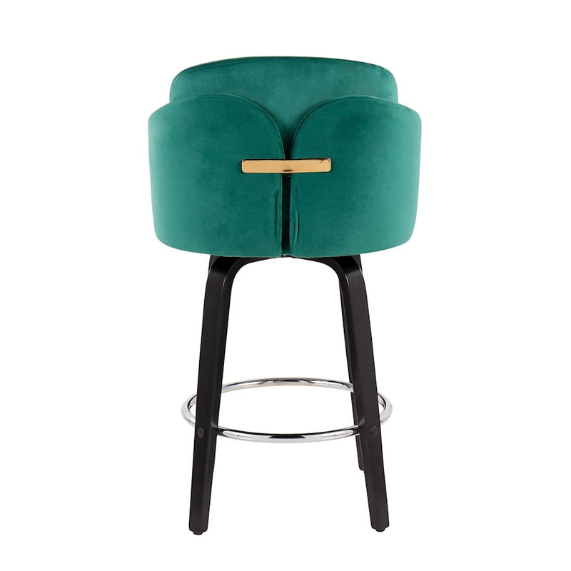 LumiSource Dahlia Counter Stool, Set of 2, Black/Green/Chrome/Gold