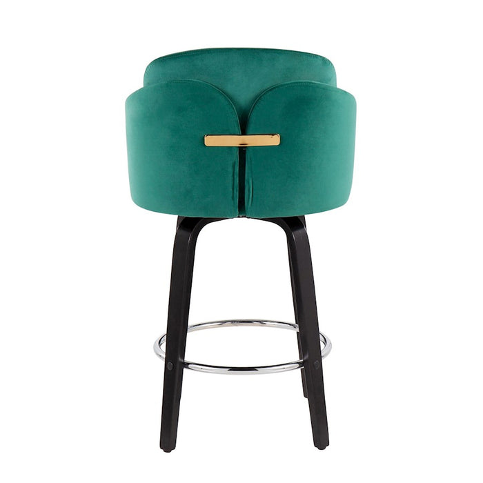 LumiSource Dahlia Counter Stool, Set of 2, Black/Green/Chrome/Gold