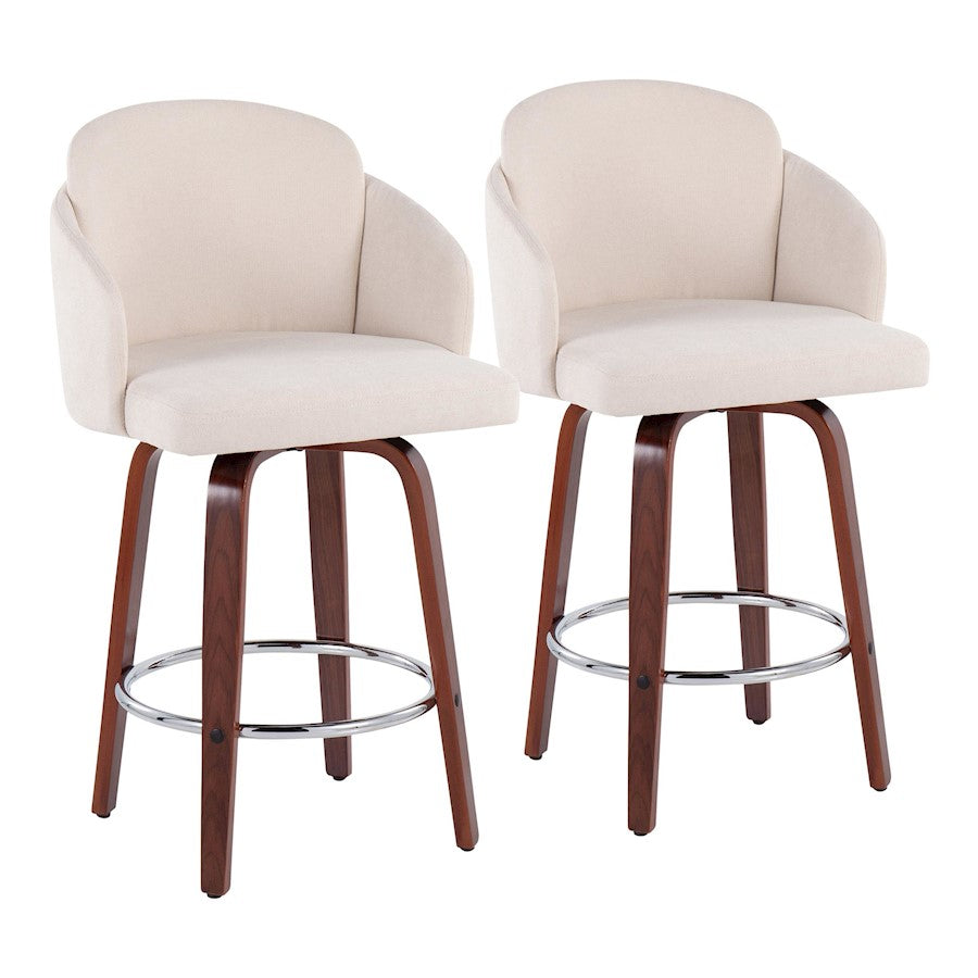 LumiSource Dahlia Counter Stool, Set/2, Walnut/Cream/Chrome - B26-DAHLIA-R2WLCR2