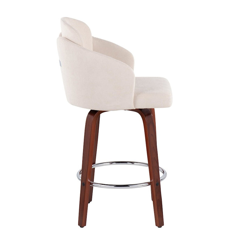 LumiSource Dahlia Counter Stool, Set of 2, Walnut/Cream/Chrome