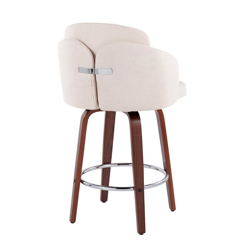 LumiSource Dahlia Counter Stool, Set of 2, Walnut/Cream/Chrome