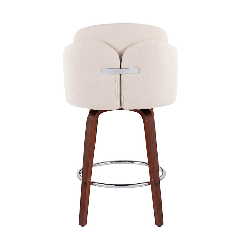 LumiSource Dahlia 25in Counter Stool Set/2 | Walnut Wood Cream Fabric Chrome | Kitchen Island & Bar Seating | Model B26-DAHLIA-R2WLCR2