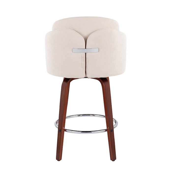 LumiSource Dahlia Counter Stool, Set of 2, Walnut/Cream/Chrome