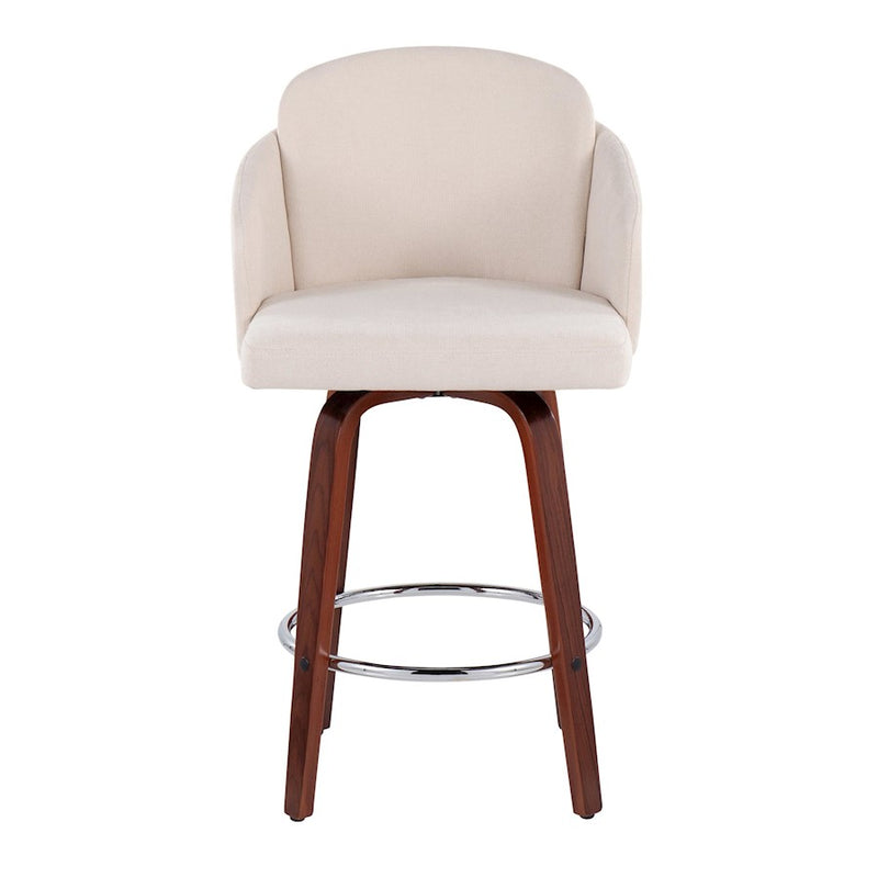 LumiSource Dahlia Counter Stool, Set of 2, Walnut/Cream/Chrome