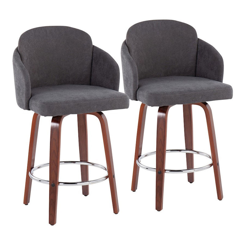 LumiSource Dahlia Counter Stool, Set/2, Walnut/GY Fabric/CH - B26-DAHLIA-R2WLGY2