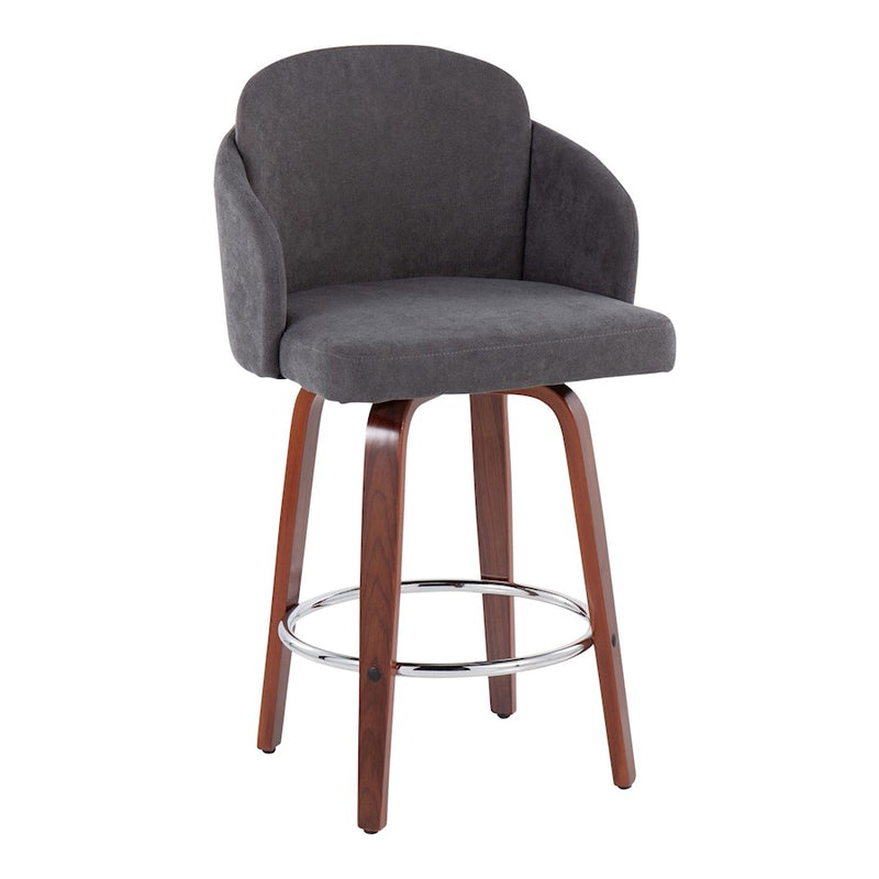 LumiSource Dahlia 25in Counter Stool Set/2 | Walnut Wood Grey Fabric Chrome | Kitchen Island & Bar Seating | Model B26-DAHLIA-R2WLGY2