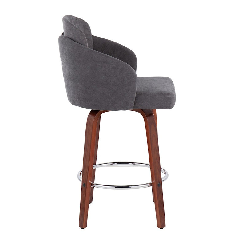 LumiSource Dahlia 25in Counter Stool Set/2 | Walnut Wood Grey Fabric Chrome | Kitchen Island & Bar Seating | Model B26-DAHLIA-R2WLGY2