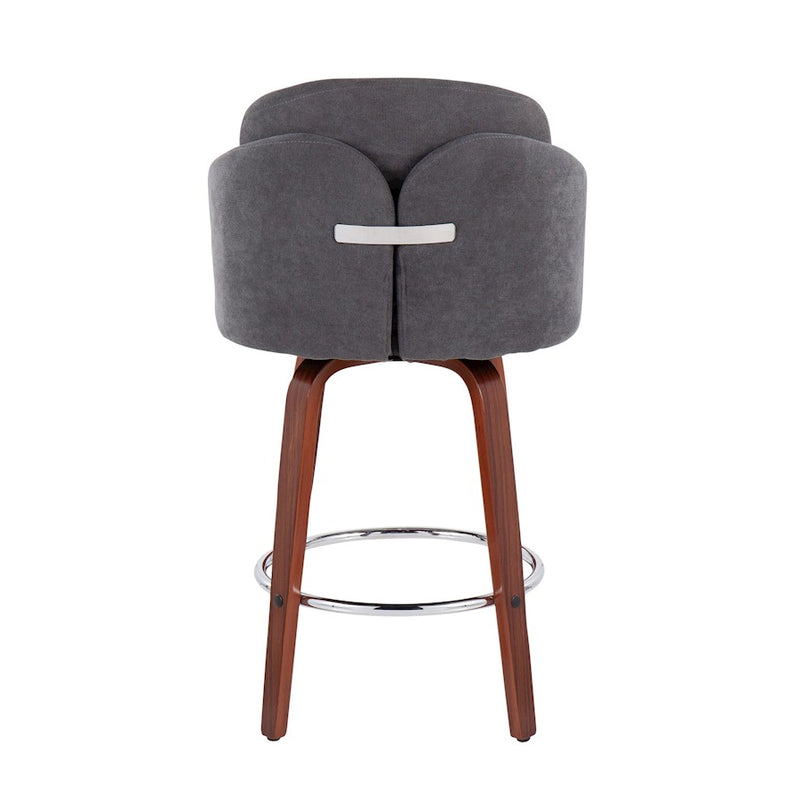 LumiSource Dahlia 25in Counter Stool Set/2 | Walnut Wood Grey Fabric Chrome | Kitchen Island & Bar Seating | Model B26-DAHLIA-R2WLGY2