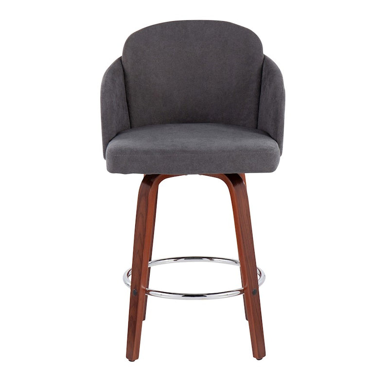 LumiSource Dahlia Counter Stool, Set of 2, Walnut/GY Fabric/Chrome