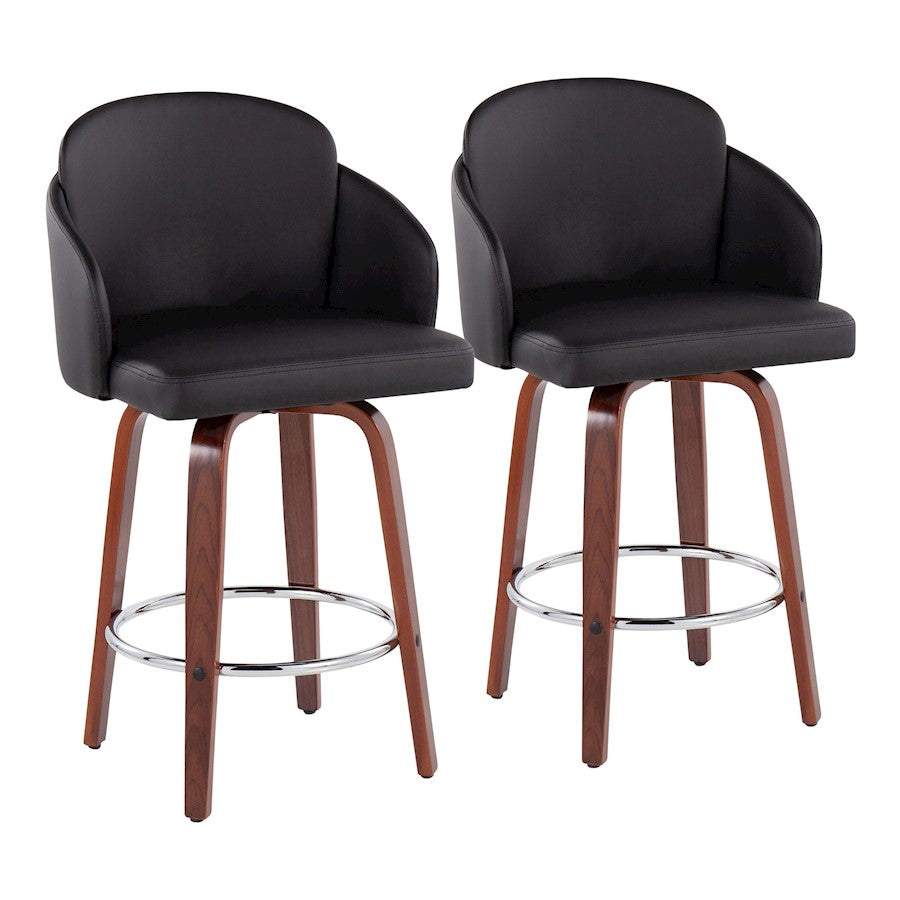 LumiSource Dahlia Counter Stool, Set/2, Walnut/Black/CH - B26-DAHLIA-R2WLPUBK2