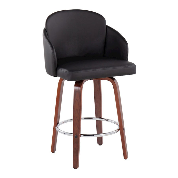 LumiSource Dahlia Counter Stool, Set of 2, Walnut/Black/Chrome