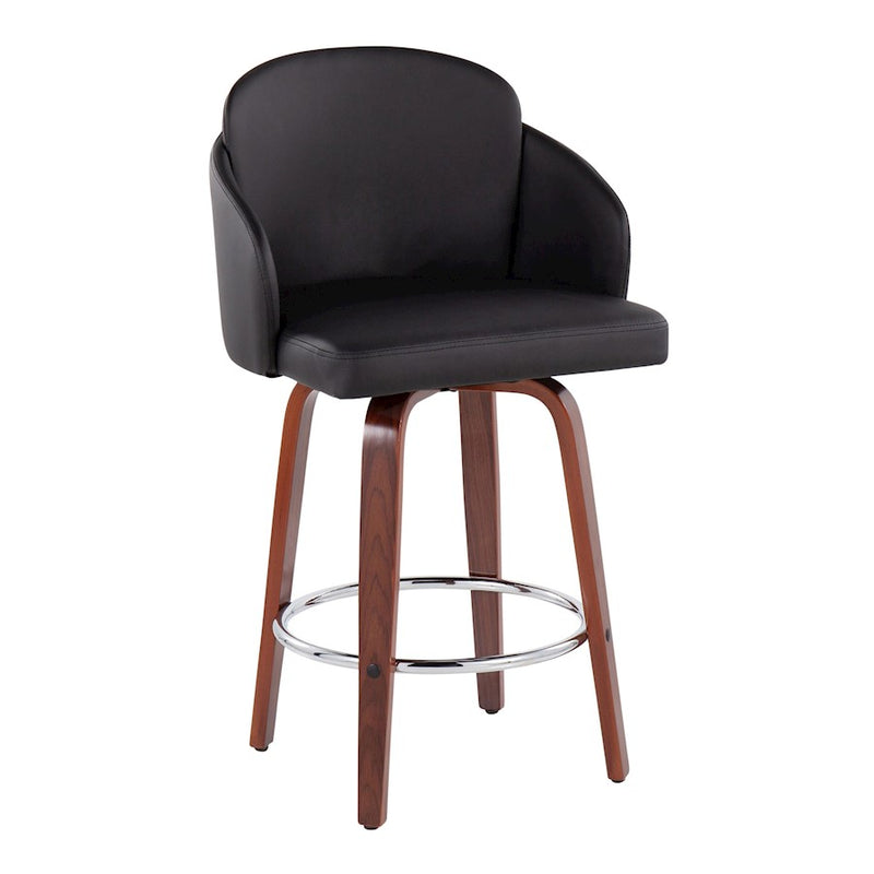 LumiSource Dahlia 25in Counter Stool Set/2 | Walnut Wood Black PU Chrome | Kitchen Island & Bar Seating | 20 x 20 x 37 in | Model B26-DAHLIA-R2WLPUBK2