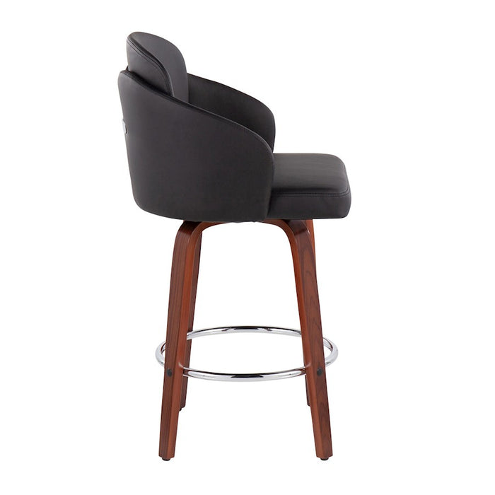 LumiSource Dahlia Counter Stool, Set of 2, Walnut/Black/Chrome