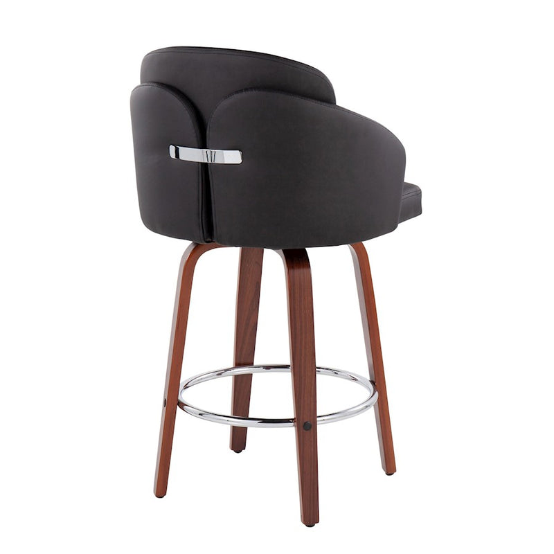 LumiSource Dahlia Counter Stool, Set of 2, Walnut/Black/Chrome