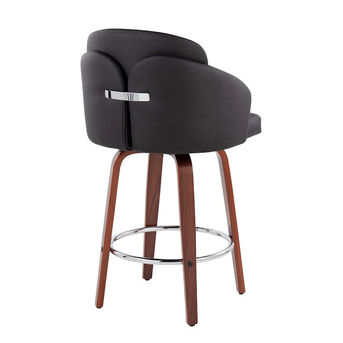 LumiSource Dahlia Counter Stool, Set of 2, Walnut/Black/Chrome