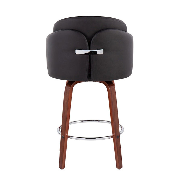 LumiSource Dahlia Counter Stool, Set of 2, Walnut/Black/Chrome