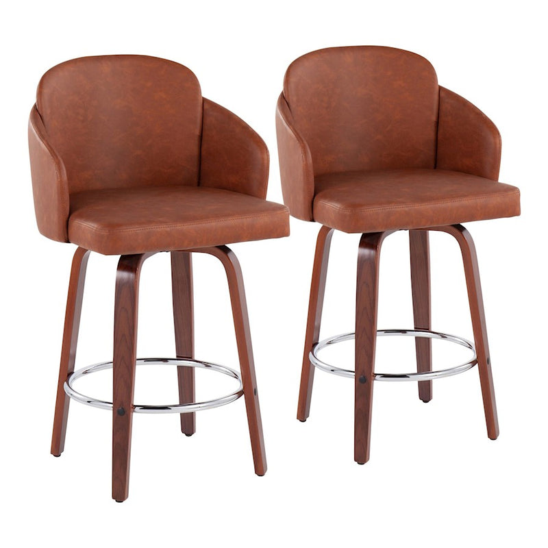 LumiSource Dahlia Counter Stool, Set/2, Walnut/Camel/CH - B26-DAHLIA-R2WLPUCAM2