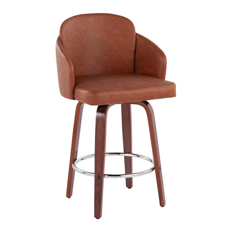 LumiSource Dahlia Counter Stool, Set of 2, Walnut/Camel/Chrome