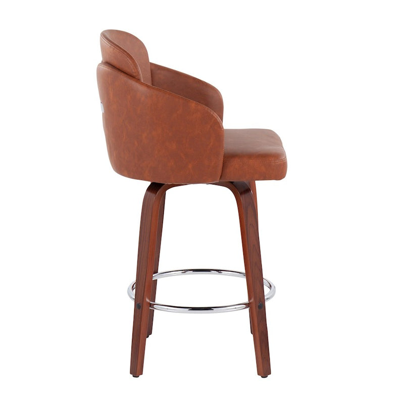 LumiSource Dahlia Counter Stool, Set of 2, Walnut/Camel/Chrome