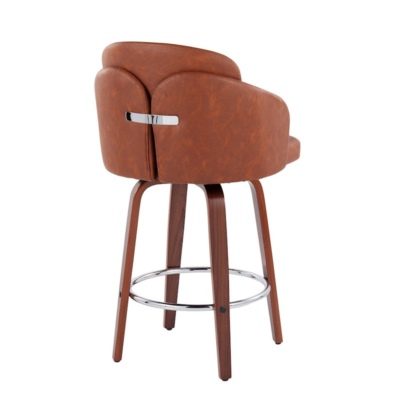 LumiSource Dahlia Counter Stool, Set of 2, Walnut/Camel/Chrome