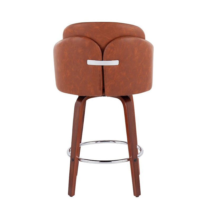 LumiSource Dahlia Counter Stool, Set of 2, Walnut/Camel/Chrome
