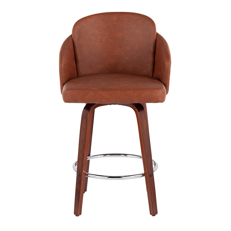 LumiSource Dahlia Counter Stool, Set of 2, Walnut/Camel/Chrome